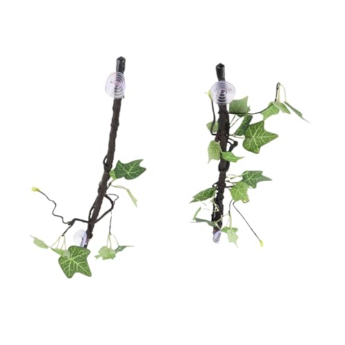 Reptile Corner Branch, 2 pcs Plastic Strong Durable Imitation Bendable Jungle Climbing Vine Suction Cup Design Flexible Terrarium Plant Decoration for Amphibian Lizard Snake Gecko Bearded Dragon Cage