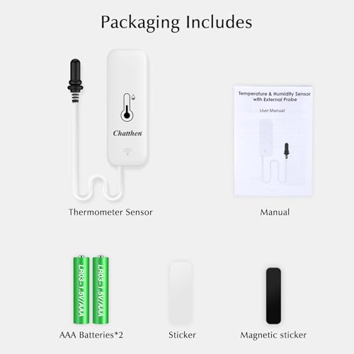 Aquarium Thermometer, Smart Fish Tank Thermometer App Monitor, Free Data Export Fahrenheit/Celsius(℉/℃), WiFi Hygrometer for Babyroom, Greenhouse, Fish Tank, Refrigerator, White 1 Pack - size: 2.7*1.0in without screen