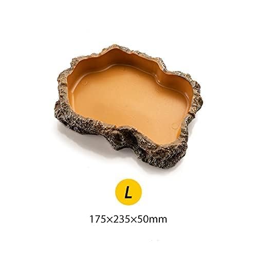 Extra Large Simulation Rock Reptile Feeding Bowls Resin Corn Snake Ball Python Iguana Bearded Dragon Tortoise Food Water Dish Bathing Bowl Habitat Accessories, 9.5 inch x 6 inch, S