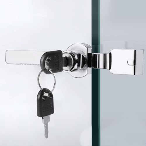 4Pcs Sliding Glass Door Ratchet Lock, Keyed Alike Showcase Display Lock, Chrome Glass Display Case Lock, Reptile Cage Lock and Key