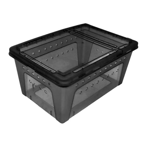 Reptile Terrarium, 12.8 x 8.9 x 5.9 in Stackable PP Breeding Box, Double Opening for Small Reptiles and Amphibians, Black - color: Black