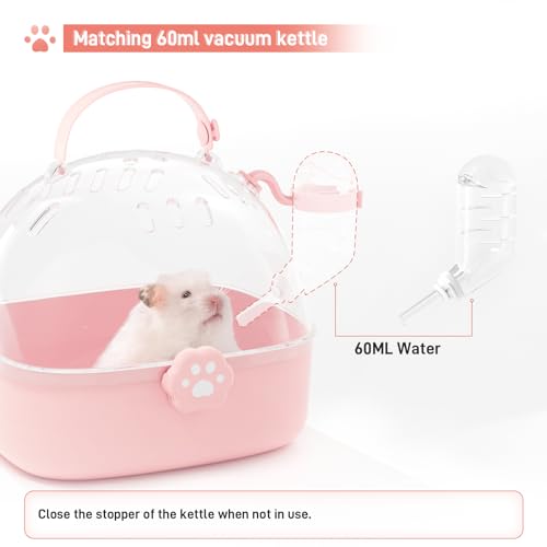 BUCATSTATE Small Animal Carrier Cage with Water Bottle, Portable Hamster Travel Carrier Carry Case 7.24" L*6.69 W *6.42" H for Small Pets, Gerbils, Mice, Dwarf Hamster (Pink) - color: Pink
