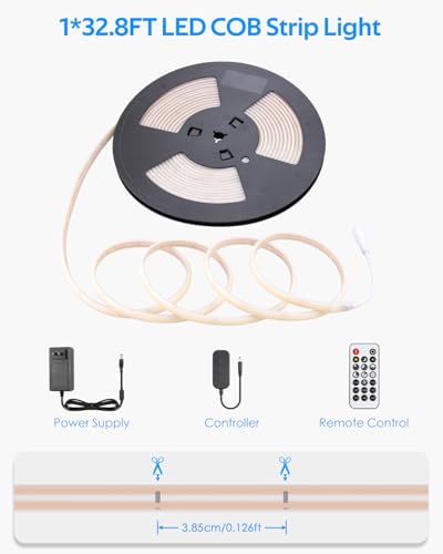 24V COB LED Strip Light Warm White 32.8FT Dimmable LED Tape Light with Dimmer 3000K High Density 320LEDs/M Waterproof LED Rope Light Cuttable Includes Adapter for Building Garden Rooftop 10M - color: Warm White, size: 10M