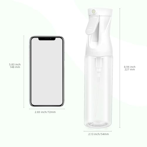 2-Pack Continuous Fine Mist Spray Bottle for Hair - Patented Ultra-Fine Mist for Hairstyling, Cleaning, Plants, and More - BPA-Free, Leak-Proof, 360° Spray, Durable - White (300 ml/10.1oz)