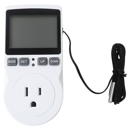 Smart Plug-in Temperature Controller with 1.7m Probe - Programmable Thermostat Fit for Heaters, for Reptile Tanks, for Fermentation (4 Modes Timer, Large LCD, °F/°C, 1800W)