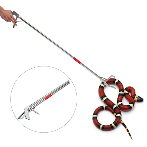 TEHAUX 1pc Folding Stainless Steel Snake Trap Clamp with Lock Practical Snake Catcher Tool for Handling of Reptiles Lightweight and Portable Design for Outdoor Use