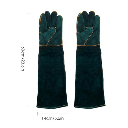 Animal Handling Gloves - Bite Proof Gloves, Multipurpose Bird Handling Gloves | Scratch Resistant PU Leather Pet Grooming - color: Green 60cm