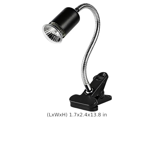 Reptile Heat Lamp, Black, with 13.8 in Flexible Gooseneck, Timed Dimming Switch, US Connector, Sturdy Plastic Clip, for Lizards, Tortoises, and Other Terrarium Animals