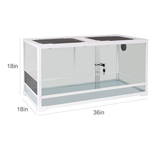 50 Gallon White Knock Down Reptile Terrarium Front Opening Cage Sliding Door with Screen Ventilation Habitat Tank 36" x 18" x 18", Easy Assembly