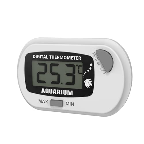 Digital Aquarium & Reptile Thermometer Hygrometer, Stick-On Fish Tank Temperature Gauge with MAX/MIN LCD Display, Terrarium Water Temp Monitor for Reptile Habitat (White Gray)