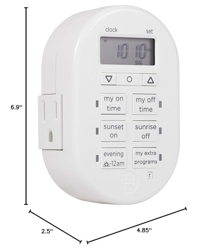 myTouchSmart Simple Set 7-Day Digital Timer, 2 Grounded Outlet Timer, Sunrise-Sunset Indoor Timer Outlet, Programmable ON/OFF Plug Timer, 125V Light Timer, Lamp Timer, Seasonal Lights, White, 35150
