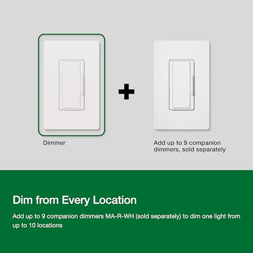 Lutron Maestro PRO LED+ Tap Dimmer Switch for 250W LED, 500W ELV, 400W MLV, Single Pole/Multi-Location, Neutral Wire Optional, MA-PRO-WH, White - color: White, size: 1 Pack, style: PRO Dimmer