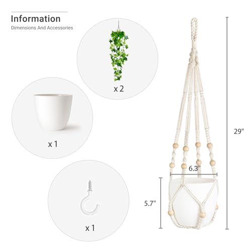 Dahey Fake Hanging Plants Artificial Decor Macrame Hanger with Artificial Vines in Pots Greenery for Wall Ceiling Bedroom Bathroom Indoor Home Decor, 1 Pack