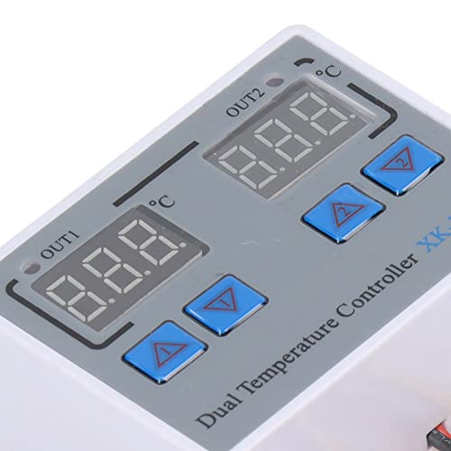 Dual Display Temperature Humidity Controller, Digital Thermostat Dual Temperature Controller 12V Direct Output Heating Cooling Thermostat Switch NTC 10K Sensor for Aquarium Tank Greenhouse