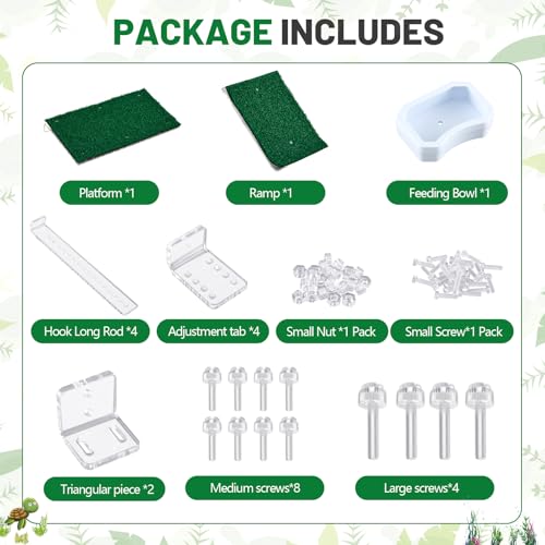 Reallnaive Adjustable Large Hanging Turtle Basking Platform Non-Slip Turtle Tank Accessories Simulation Grass Aquatic Reptile Ramp Dock for Turtles Salamanders Frogs Resting(15 x 8.1 Inch) - size: 15 x 8.1 Inch