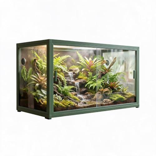 120 Gallon Reptile Tank 48x24x24 in with Front Sliding Tempered Glass Doors and Top Screen Ventilation, Extra Large Lizard Habitat Cage for Lizard Species Tortoise, Carbon Steel Frame, Dark Green