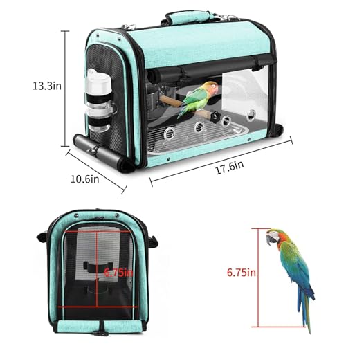 Bird Carrier Bag Bird Travel Cage with Stand, Lightweight Backpack for Parrot, Portable Bird Travel Bag, Pet Transparent Breathable Travel Cage, Green - size: Large-Green