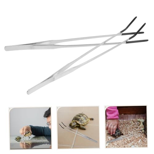 POPETPOP 2pcs Stainless Steel Aquarium Tweezers Set Straight Curved Reptile Feeding Tongs for Lizards Snakes and Aquatic Plants Durable Long Handle Tools for Easy Feeding and Plant