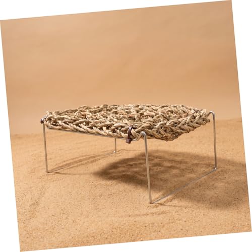 ABOOFAN Bearded Dragon Hammock Lounger with Sea Grass Bed and Metal Legs, Rectangle Reptile Basking Platform for Lizards, Leopard Gecko, Hermit Crab Habitat