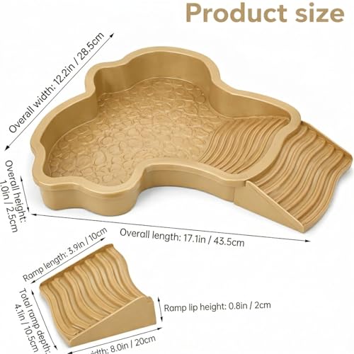 Large Turtle Water Bowl, Reptile Bathing Pool Tortoise Water Dish Bearded | Dragon Water Fountain Non-Slip Reptile Food Dish for Tortoise Gecko Lizard Snake Terrarium Habitat (Brown)