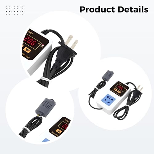 Humidity Controller with 0.1 %RH Accuracy, Smart Humidistat Plug-in for Dehumidifier and Humidifier, 10 A 1500 W Capacity, Humidity Calibration, 4.6 x 2.0 x 1.3 in, US Plug
