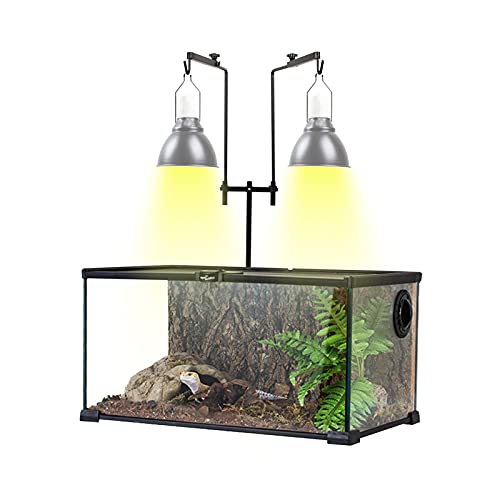 Reptile Heat Lamp Stand,Pet Lamp Holder, Adjustable Metal Floor Light Lamp Bracket Support with 2Hooks for Reptile Small Animals or Succulent Plants Glass Terrarium