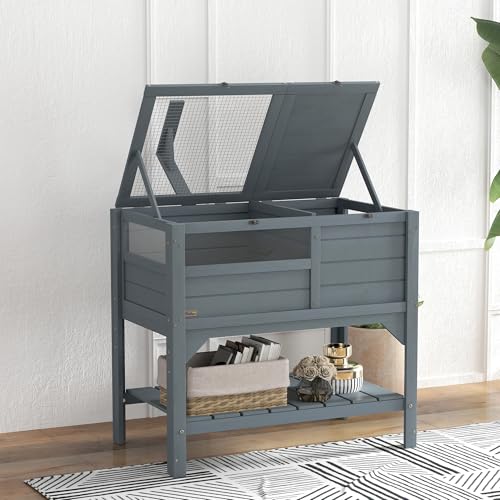 PawHut Tortoise Habitat with Shelf Storage, Reptile Enclosure with Tray, Light Support Frame, Gray - color: Gray