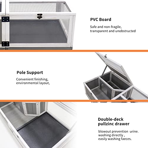 Tortoise Habitat with Waterproof Activity Tray Rest Game Compartments Metal Latch Top Galvanized Mesh Small Animals Outdoor Wooden Reptile Cage 43.1x24x12.8 Inches Grey
