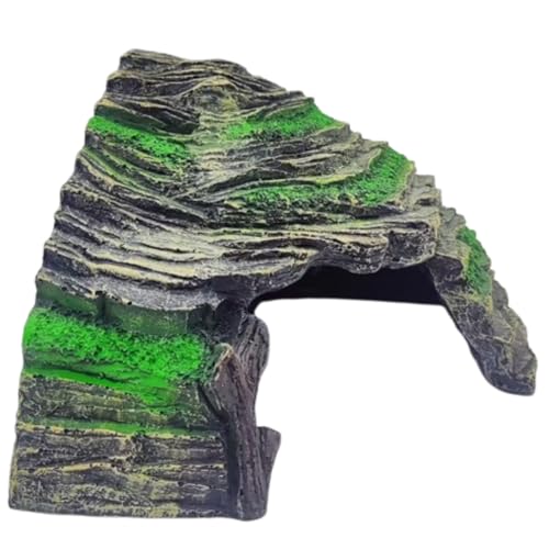 LEOTERRA 2-in-1 Reptile Hide Cave & Basking Spot, Natural Mossy Rock Texture, Perfectly Fits 10-60 Gallon Tanks, for Geckos, Mud Turtles, Juvenile Iguanas, Fish,6.7x6.7x4,Eco-Reinforced Packaging