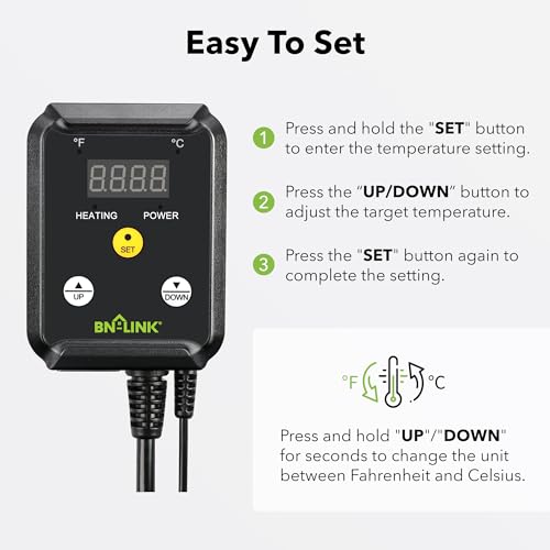 BN-LINK Reptile Thermostat Controller and Heat Mat for for Seed Germination, Reptiles and Brewing Breeding Incubation Greenhouse