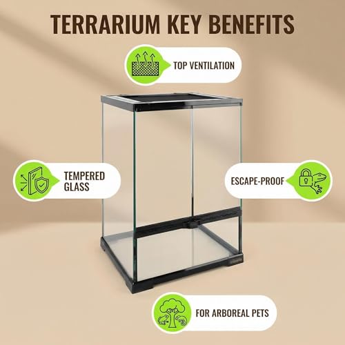 11 Gallon Reptile Glass Tank Vertical Terrarium 12"x12"x18" Habitat Enclosure with Front Openning Door and Top Screen Ventilation for Geckos, Snakes,Tree Frogs,Chameleon - size: 12x12x18inch