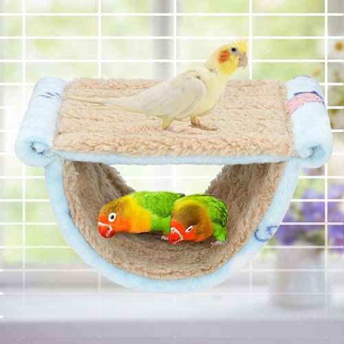 BWOGUE Winter Warm Bird Nest Bed Hanging Hammock Snuggle Hut Parrot House Tent Toy Bird Cage Perch for Parakeet Budgies Cockatiels Lovebird Cockatoo Finch Hamster Chinchilla Guinea Pig - color: Sky Blue, size: Medium (9"x7.2")