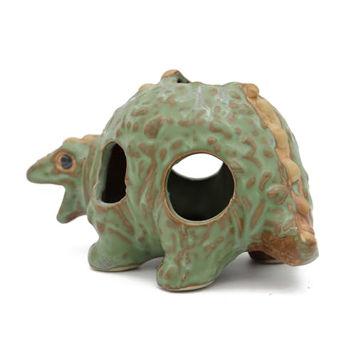 ALEGI Aquarium Ceramic Decorations Hideout, Cut Ceramic Dinosaurs Cave Rock | For Cichlids, Betta Tank Decor