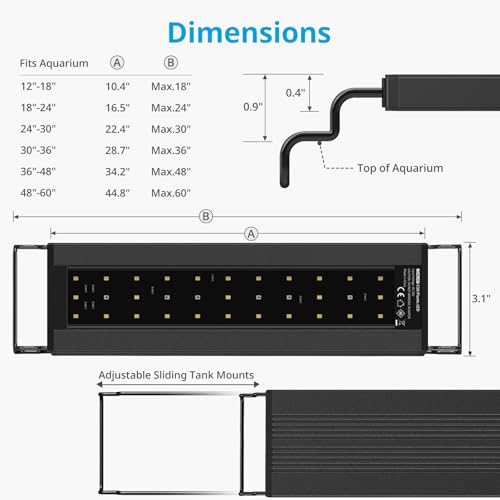 NICREW C10 Plants LED Aquarium Light, 30-36 in, 20Watts, Full Spectrum Fish Tank Light with Timer, Day and Night Cycle, Brightness Adjustable - size: 30 - 36 in