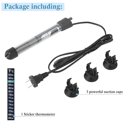 HITOP 50W Adjustable Aquarium Heater, Submersible Fish Tank Heater Thermostat with Suction Cups for 6-15Gal - size: 7in-50w