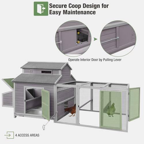 115’’ Large Chicken Coop with Run, Wooden Hen House with Nesting Boxes, Outdoor Poultry Cage with Waterproof Asphalt Roof for 8-10 Chickens, Chicken Tractor with Leakproof Pull-on Tray - size: 115.0"L x 50.0"W x 56.0"H