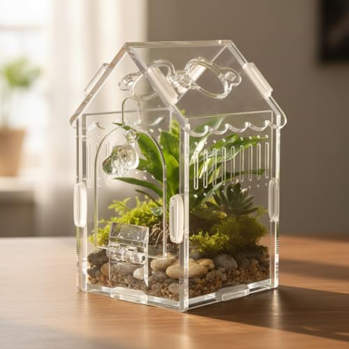 Jumping Spider Enclosure 3.15"×3.15"×5.6" - Magnetic Front Opening Acrylic Terrarium with Ventilation, Escape-Proof Habitat for Tarantulas, Mantis & Small Reptiles, No-Tool Easy Assembly