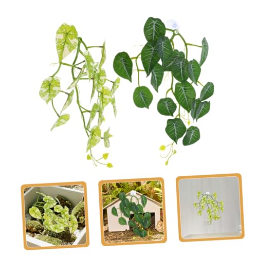 TOYANDONA 2pcs Realistic Leaves with Suction Cup Terrarium Decor for Turtle Habitat Flexible Vines for Natural Aesthetic