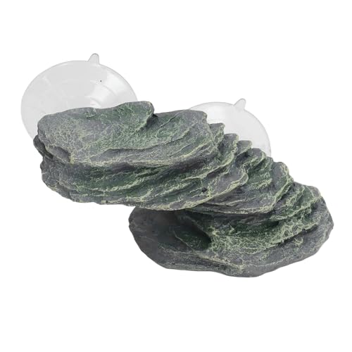 Turtle Basking Platform with Suction Cup, Resin Baby Tortoise Climbing Ramp Rock for Aquarium, Resting Terrace Stone Reptile Dock Ornament for Terrapin Lizard Frogs Newts Tank