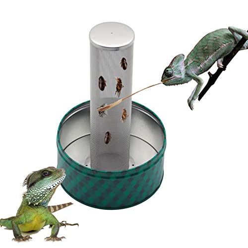 Chameleon Feeding Bowl,Hookable Lizard Feeder with Metal Mesh Column for Prey to Climb and Move,Suitable for Lizard, Iguana, Gecko,Bearded Dragon - color: Green