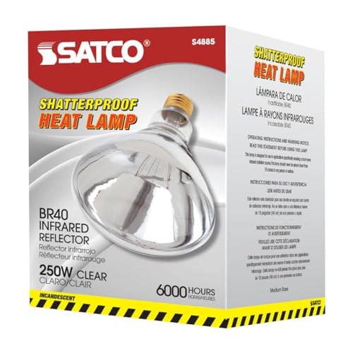 Satco S4885 BR40 Incandescent Heat Lamp Bulb, 250W, 120V, E26 Base, Clear Heat, Dimmable, Shatterproof PFA Coating, 6000H, 2700K, Bathrooms, Saunas, Industrial, Commercial Use (6 Pack)