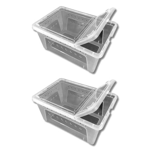 Jungle Bob - Clear Plastic Reptile Terrarium Box - Easy Pet Transportation - Enclosure for Small Herps - Side Ventilation - Clear View - Fade Resistant - Small - 7.5" x 5" x 3" (2 Pack) - size: Small, style: 2 Pack