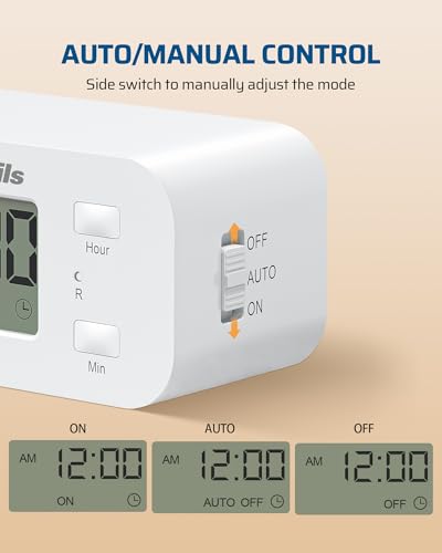 DEWENWILS 24 Hour Programmable Digital Timer Outlet, 2 Pack Timers for Electrical Outlets, Light Timer for Indoor Lamp Fan Aquarium, 1 Grounded Outlet, 125V/15A/1000W, 3 Prong, 1/2 HP,White - style: White-2PK