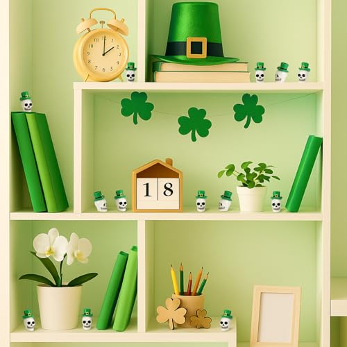 VioraWhite 50 Pcs St. Patrick's Day Mini Resin Skulls Miniature Resin Tiny Skulls Figures with Green Hat Landscape Aquarium Garden Desktop Ornaments Ornament DIY Decoration for Party Supplies - style: Irish