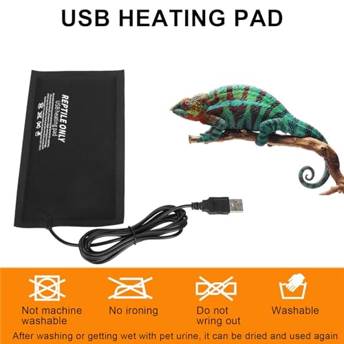 Medium Reptile Heating Pad USB Powered 45℃ Constant Temperature Mat Water Safe Flame Retardant 7 Layer Safety Design for Reptile Snake Leopard Gecko Turtle (S) - size: S