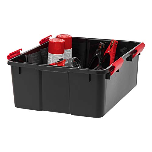 IRIS USA WeatherPro 31 Qt Storage Bins with Lids, 4 Pack, BPA-Free Plastic Gasket Box with Tight Latch and Seal, Stackable Nestable Tote Tub - Black/Red - size: 31 Qt. - 4 Pack