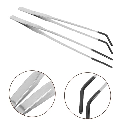 DOITOOL 2pcs Stainless Steel Aquarium Tweezers with Rubber Tips Curved Feeding Tongs for Reptiles Snakes and Aquatic Plants Handle Lightweight and Feeding Accessories