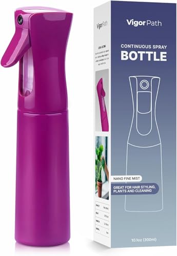 VIGOR PATH Continuous Spray Bottle for Hair – Fine Mist Mister for Hairstyling, Cleaning, Plants, Pets, Barbers, Salons, and Essential Oil Applications (300ml/10.1 oz) Light Purple