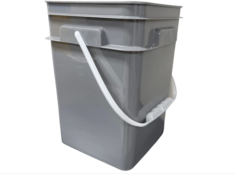 House Naturals 4 Gallon Square Food Grade Bucket Pail with Plastic Handles and Lid (Pack of 3) Made in USA containers (Gray) - color: Gray