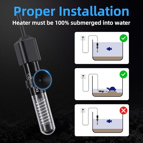 50W Aquarium Heater, Small Submersible Fish Tank Heater with Mini Aquarium Thermometer, for Betta Turtle Saltwater Freshwater 5-10 Gallon Tanks